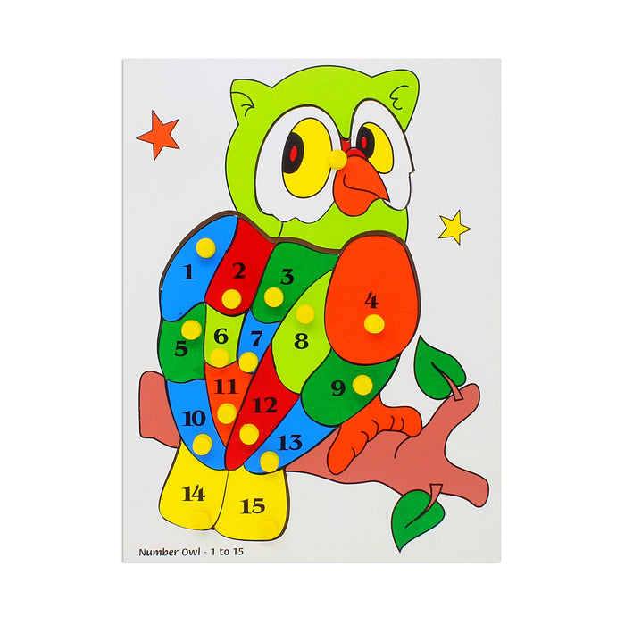 Number Inset Puzzle Board Owl -1 to 15 with Knob
